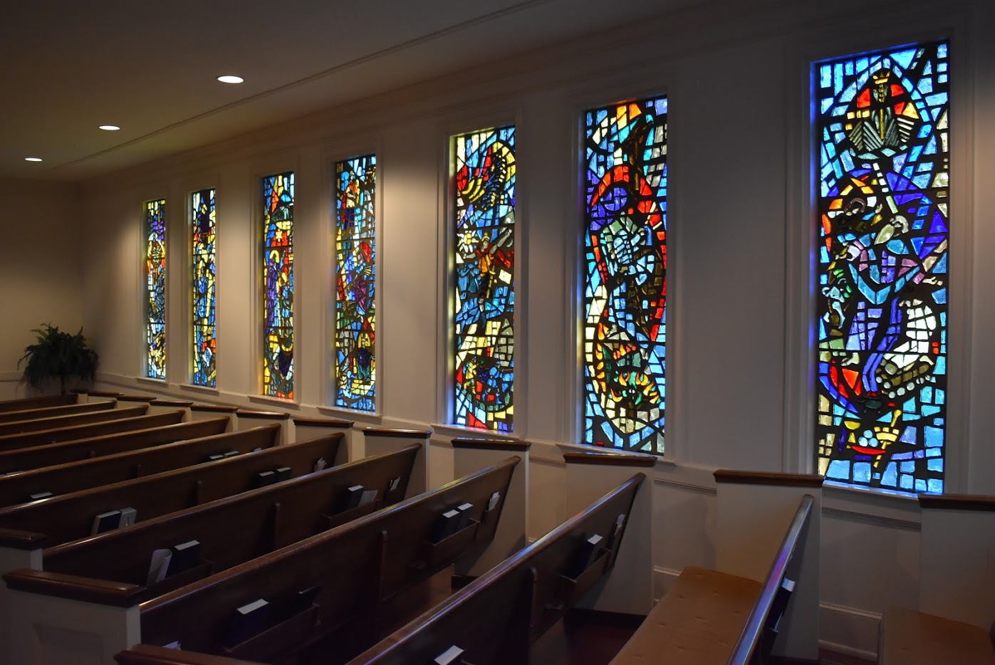 sanctuary with stained glass windows