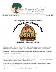 Newsletter for May 28, 2019