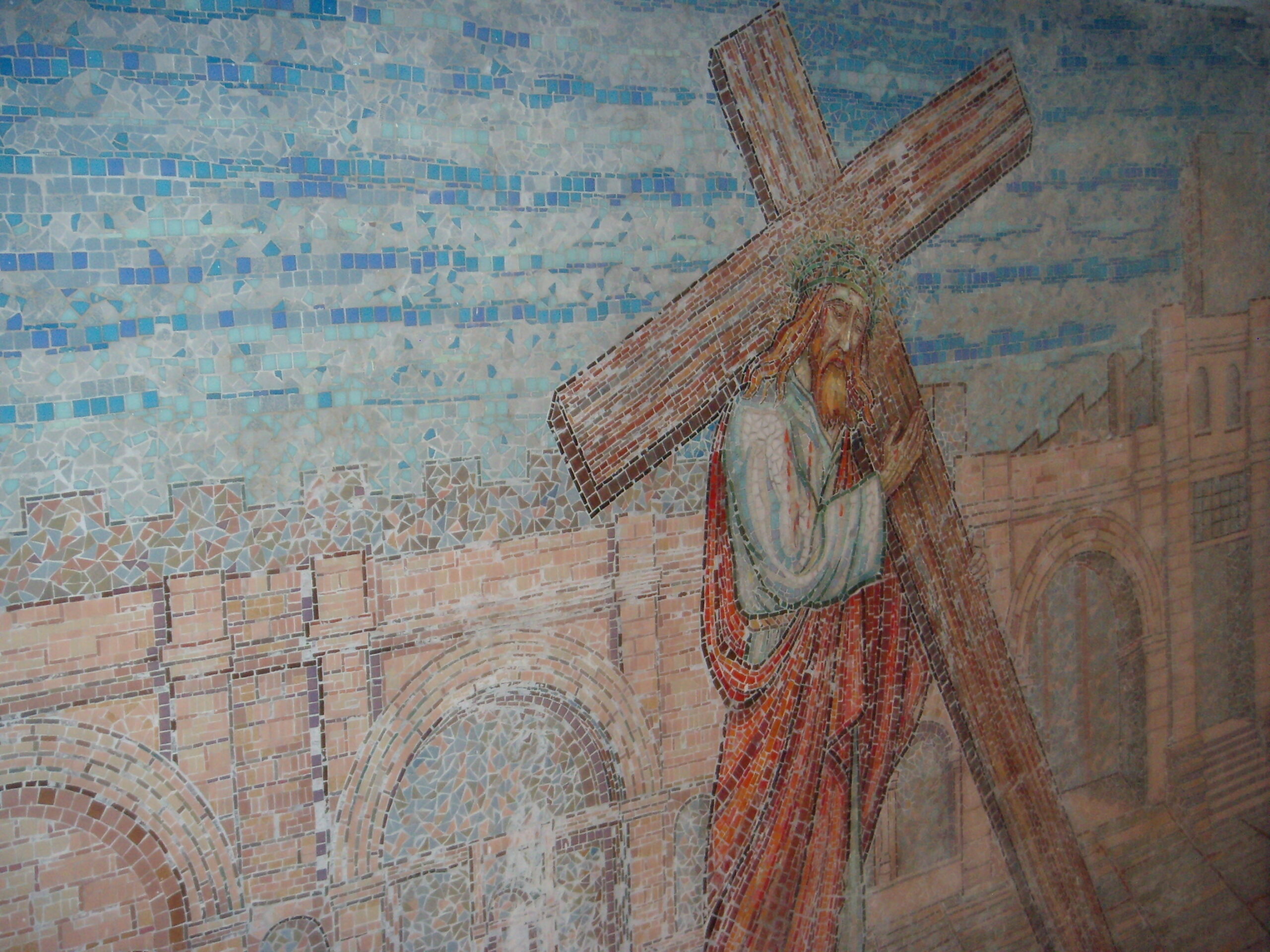 mural of Jesus carrying cross