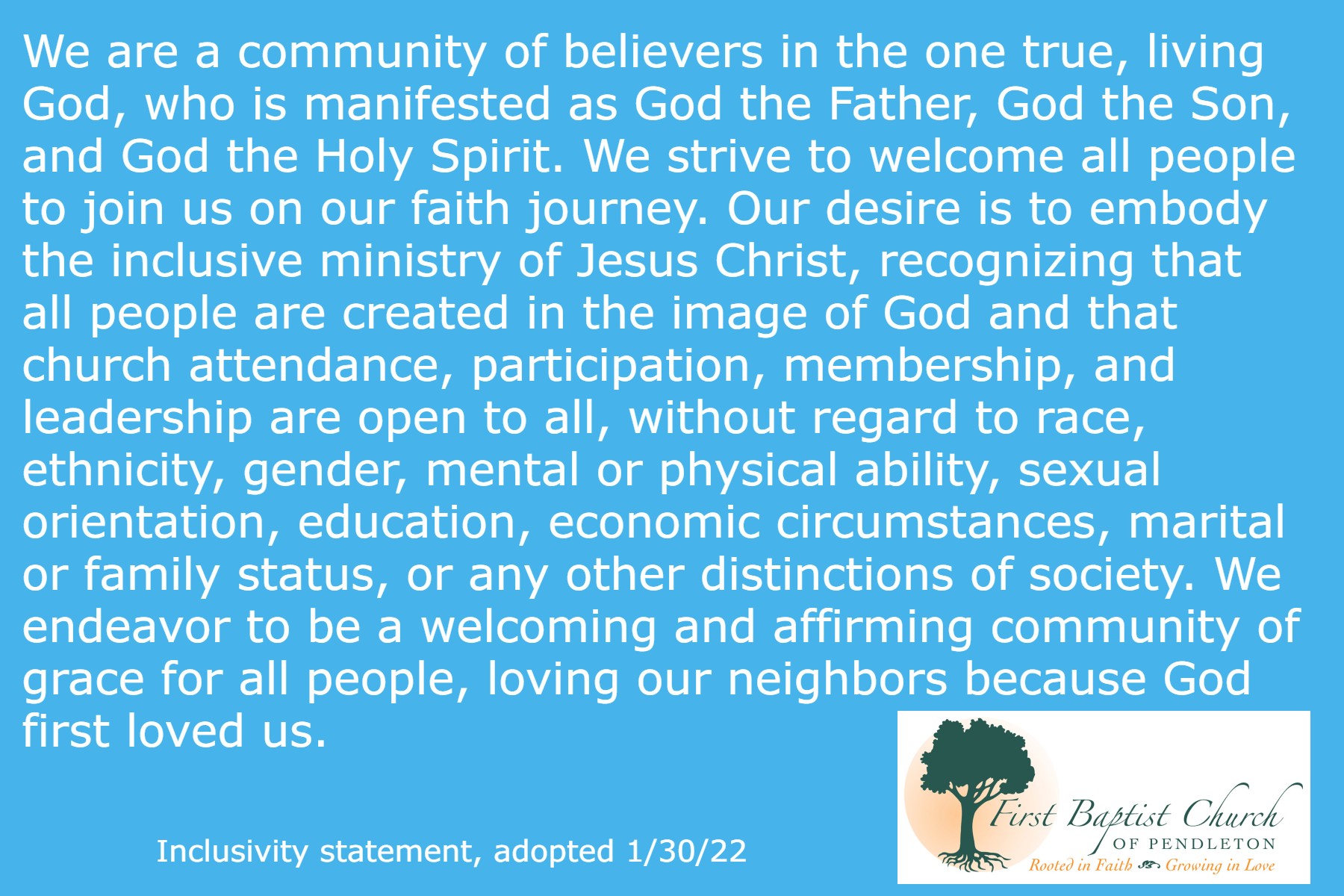 text of inclusivity statement with church logo